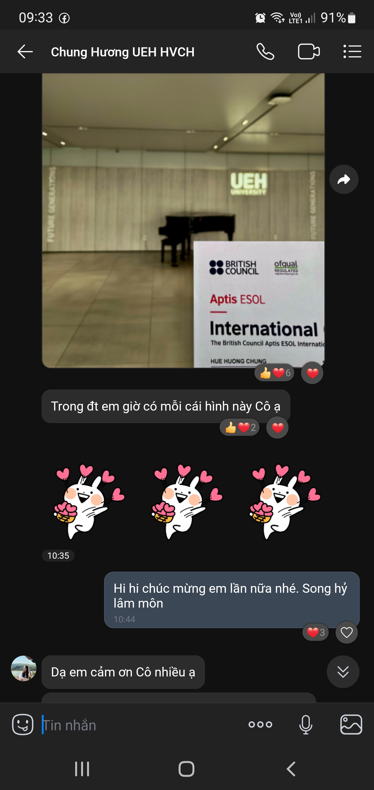 Tin nhắn học viên Chung Hương
